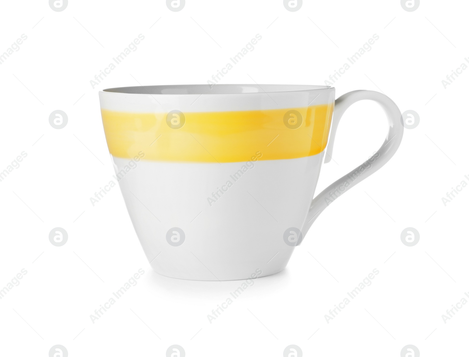 Photo of Ceramic cup with space for text on white background. Washing dishes