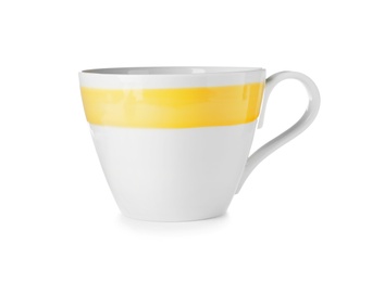 Ceramic cup with space for text on white background. Washing dishes