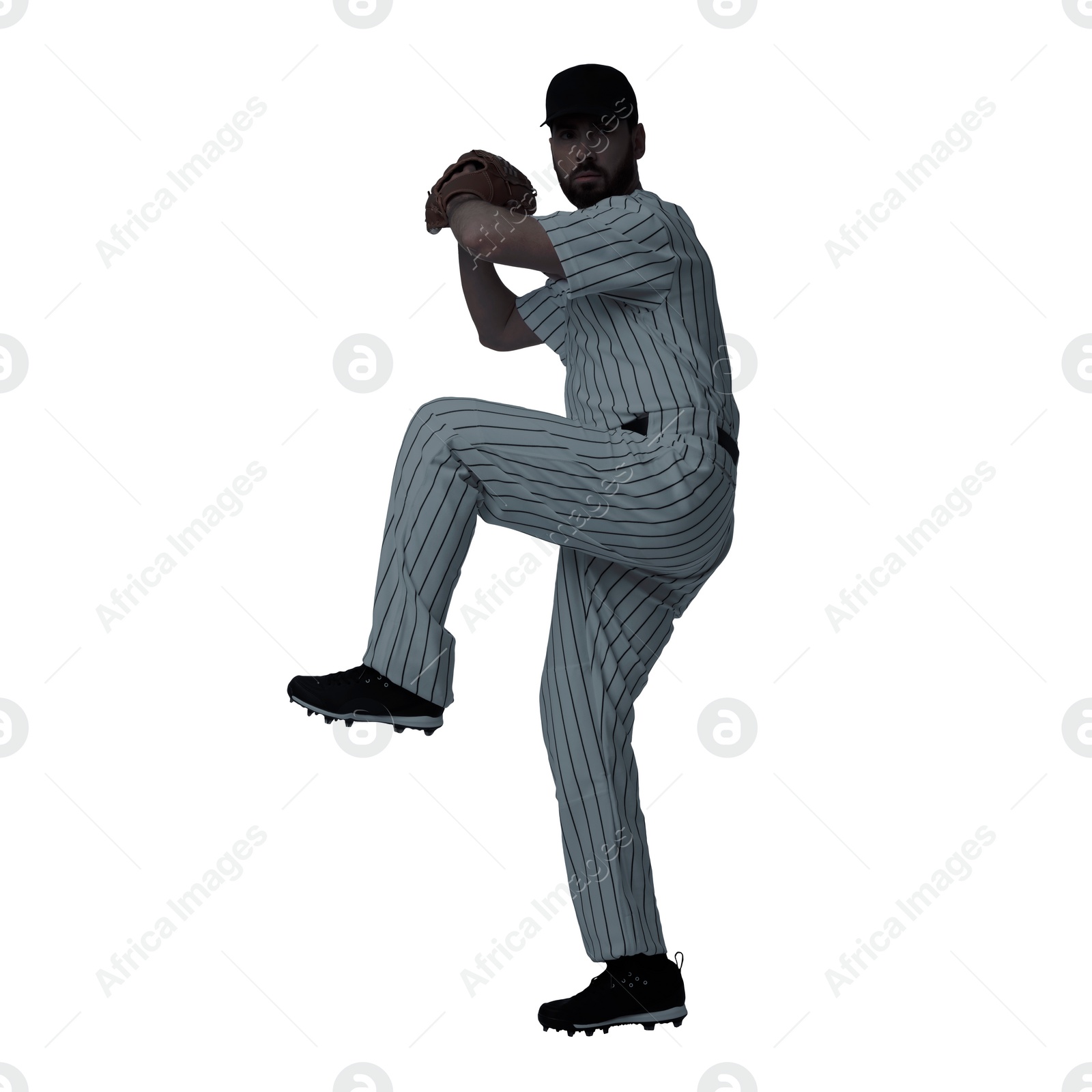 Image of Silhouette of baseball player on white background