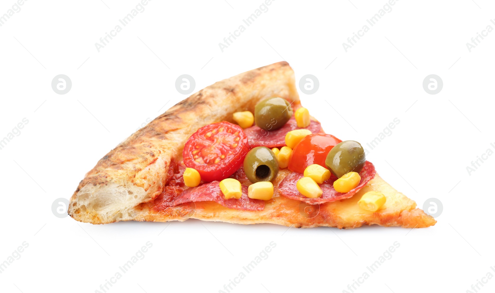 Photo of Slice of delicious pizza isolated on white