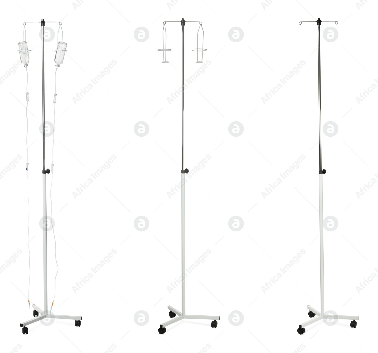 Image of Set with drop counter stands on white background. Medical equipment