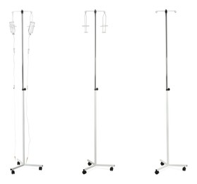 Image of Set with drop counter stands on white background. Medical equipment