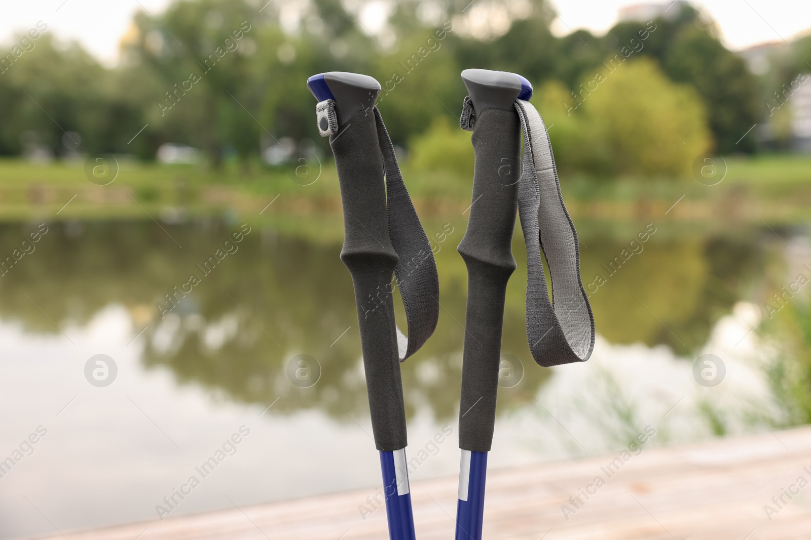 Photo of Two poles for Nordic walking outdoors, closeup