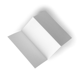 Photo of Blank brochure on white background, top view. Mock up for design