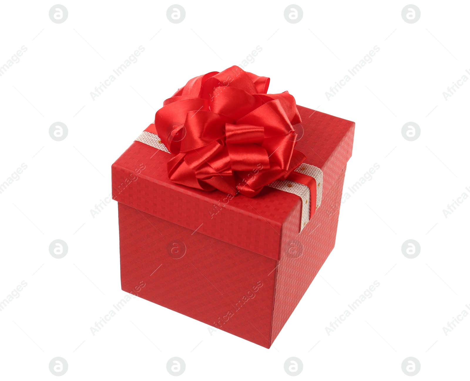 Photo of Red gift box with bow isolated on white