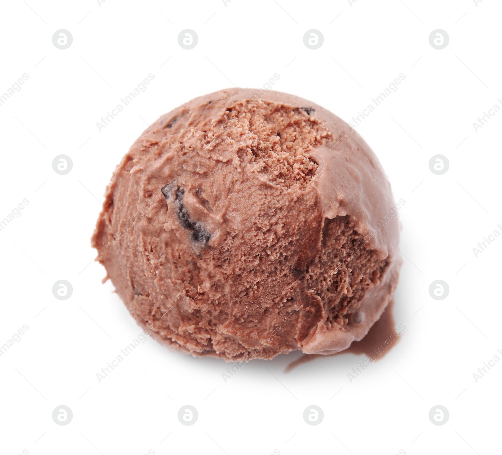 Photo of Scoop of tasty chocolate ice cream isolated on white, top view