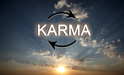 Image of Karma concept. View of beautiful sky at sunrise