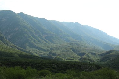 Picturesque landscape with beautiful high mountains outdoors