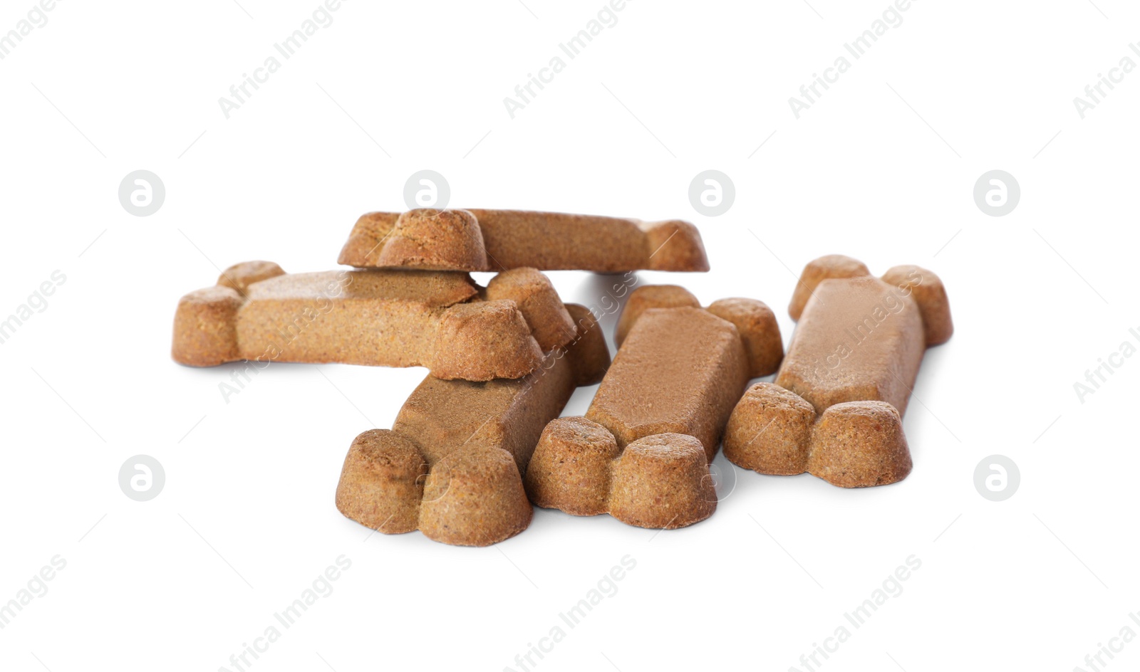 Photo of Bone shaped dog cookies on white background