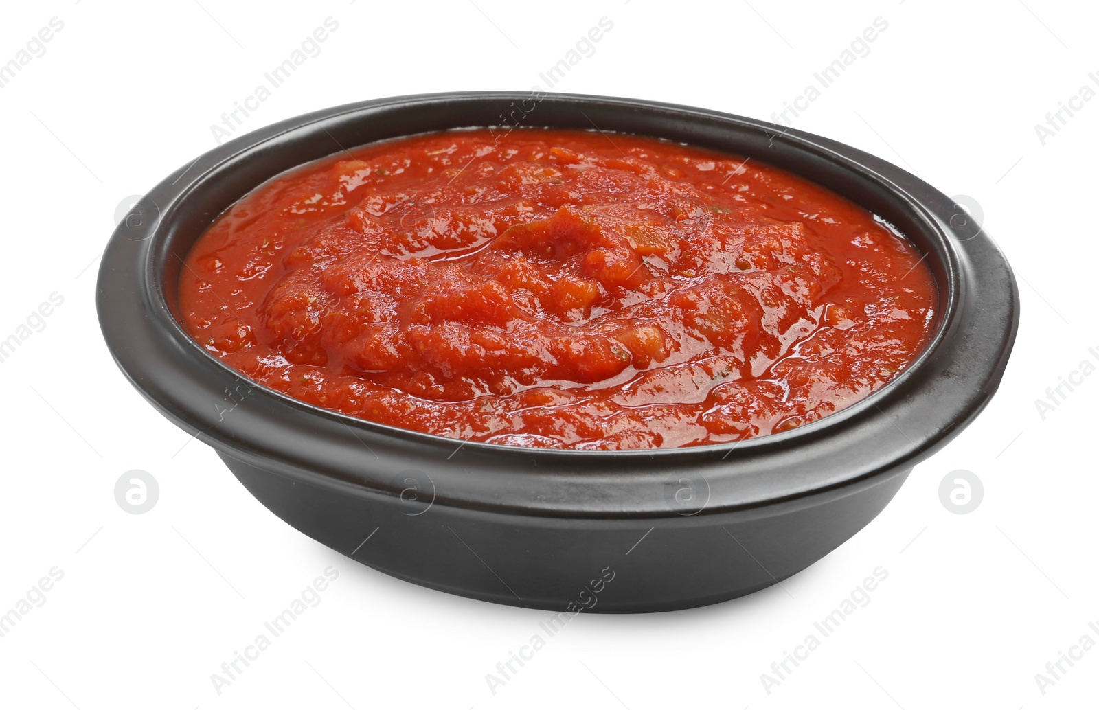 Photo of Homemade tomato sauce in bowl isolated on white