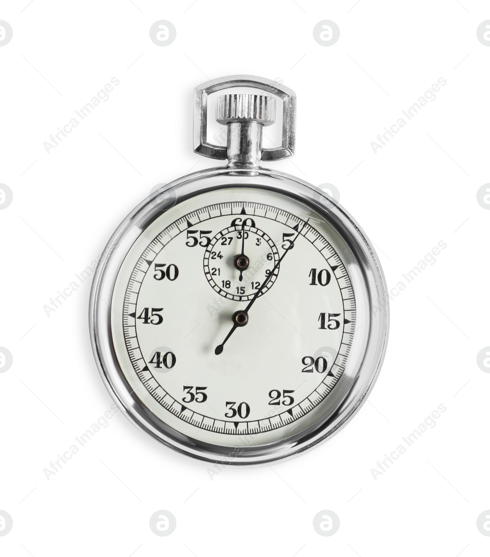 Photo of Vintage timer isolated on white, top view. Measuring tool