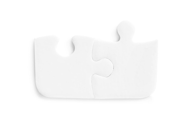 Blank puzzle pieces isolated on white, top view