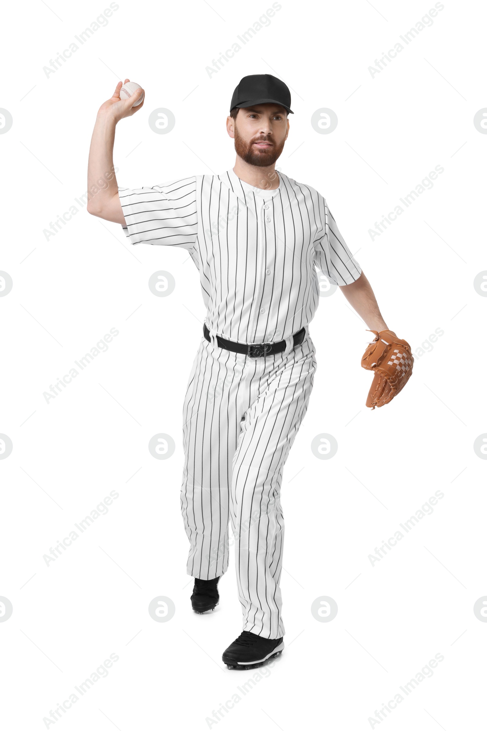 Photo of Baseball player throwing ball on white background