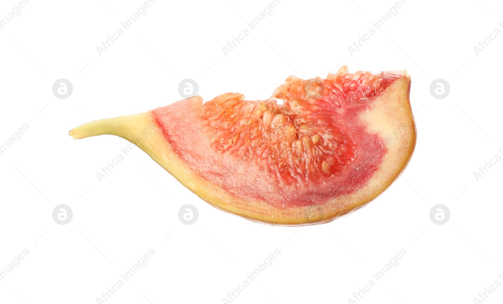 Photo of Slice of tasty orange fig isolated on white