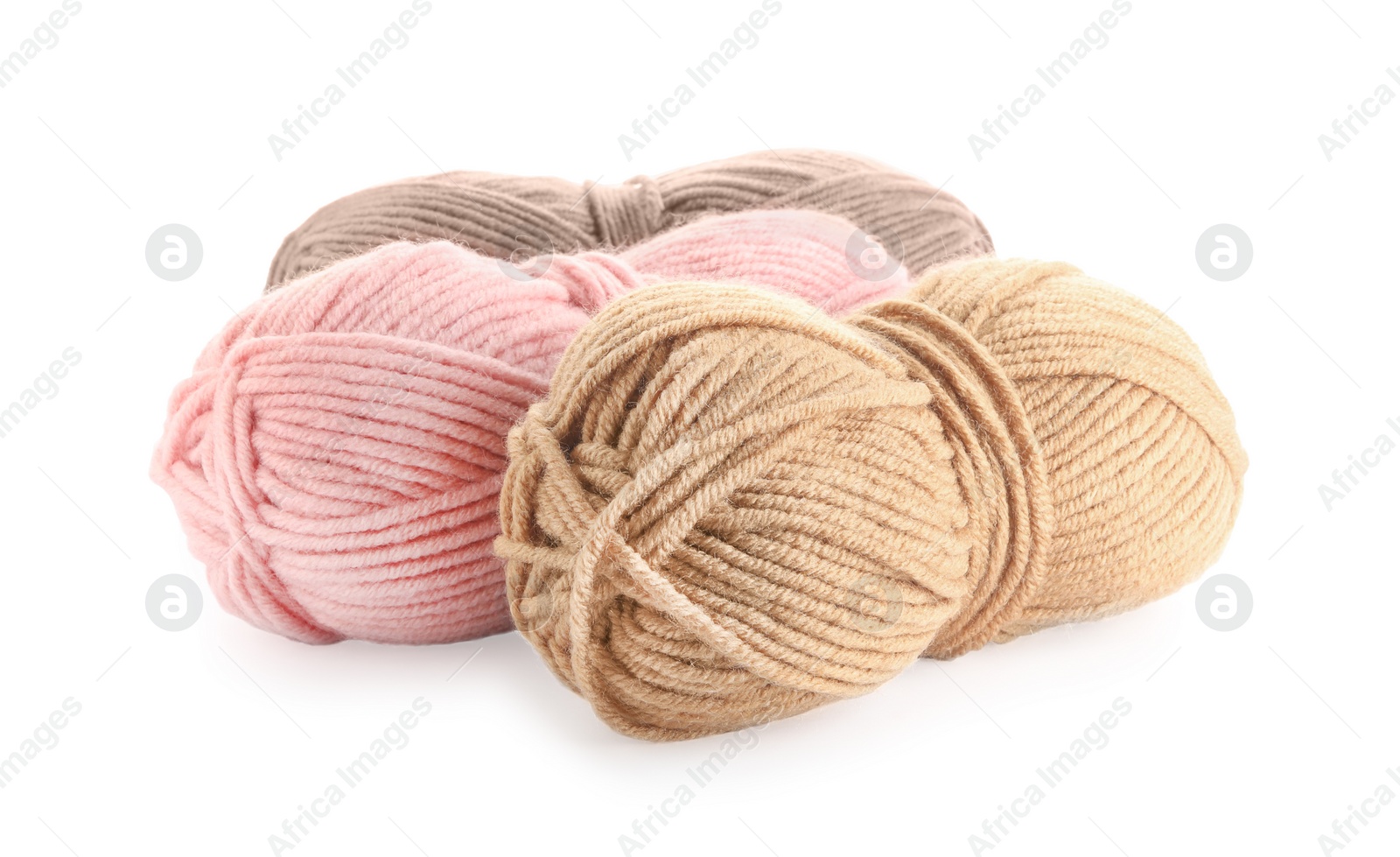 Photo of Different soft colorful woolen yarns on white background