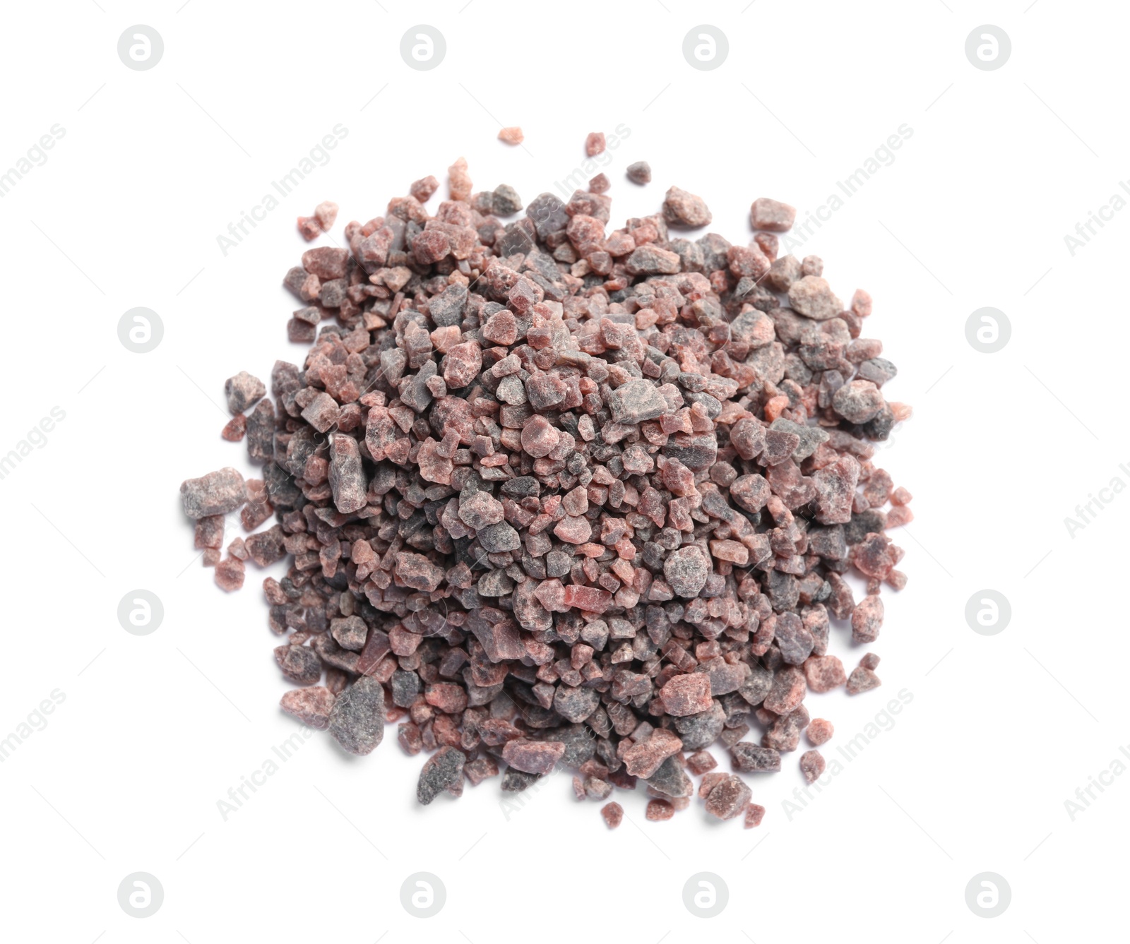 Photo of Heap of black salt on white background, top view