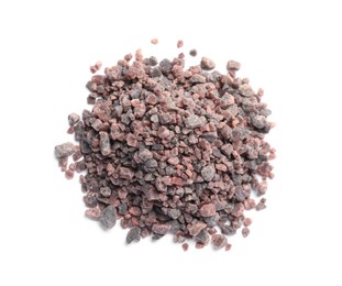 Heap of black salt on white background, top view