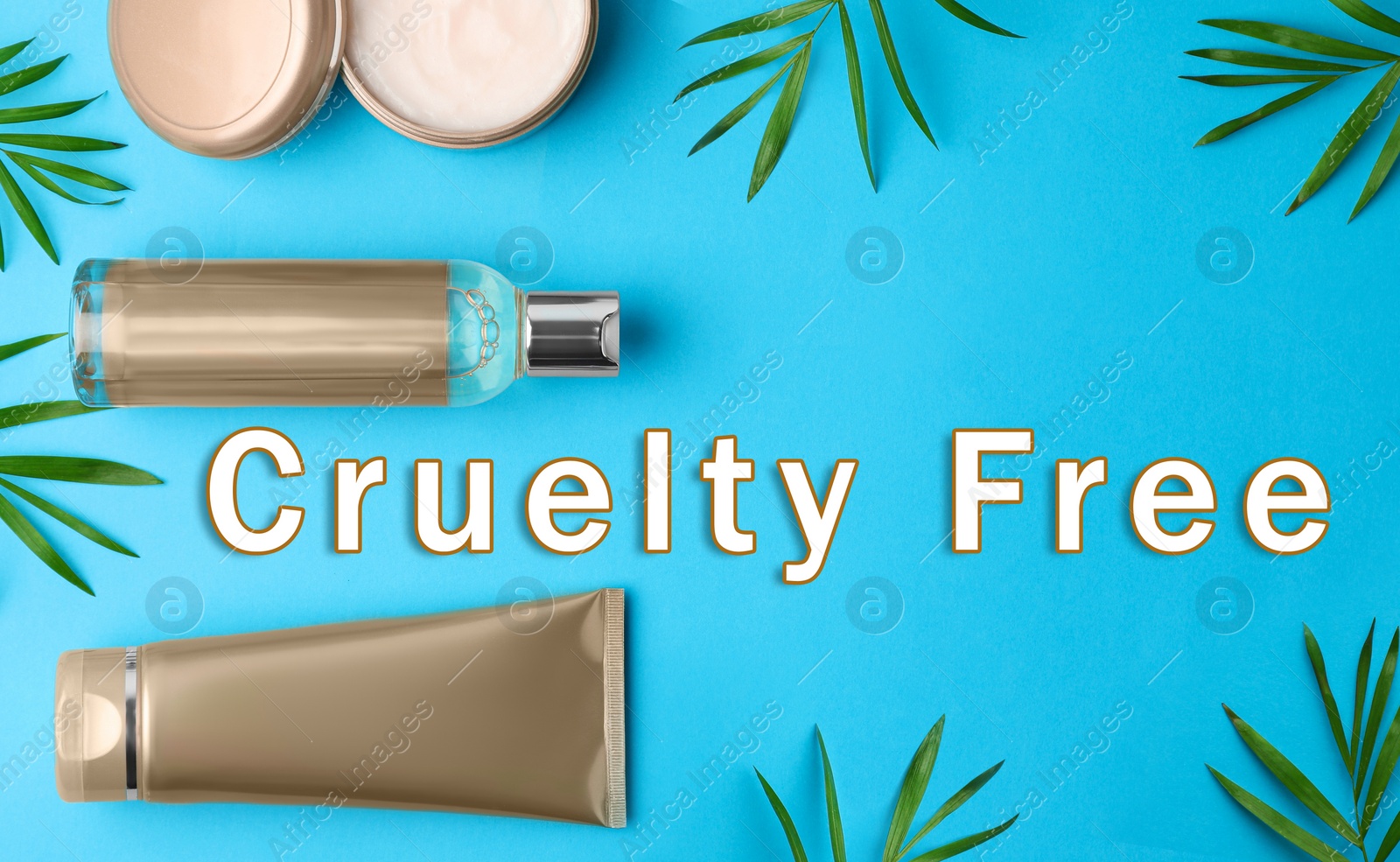 Image of Cruelty free concept. Personal care products not tested on animals, flat lay 