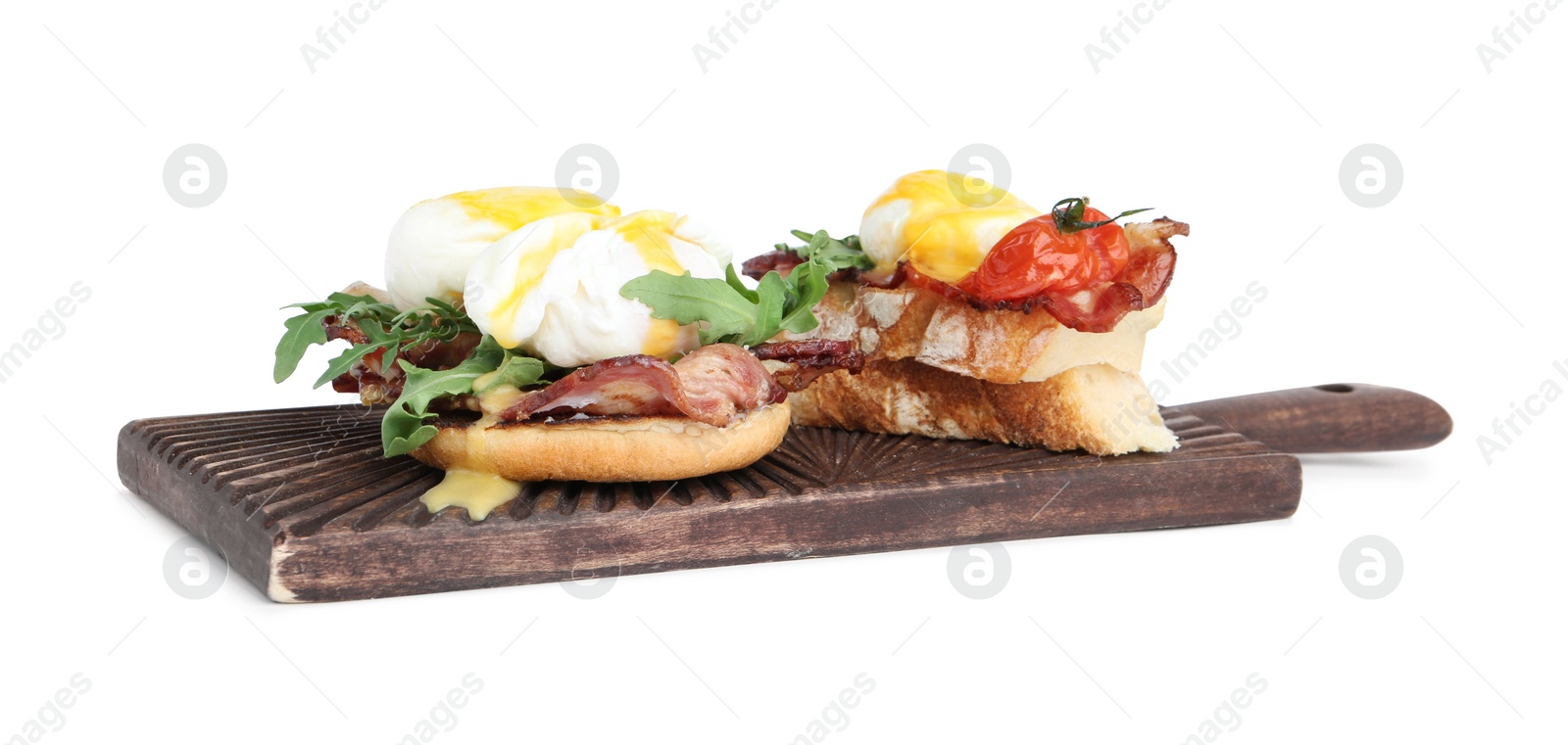 Photo of Fresh delicious eggs Benedict isolated on white