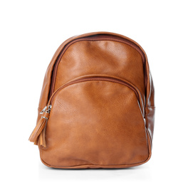 Stylish brown leather backpack isolated on white