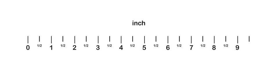 Image of Measuring length markings in inches of ruler on white background. Illustration