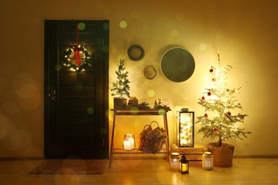 Photo of View of beautiful entry way decorated for Christmas