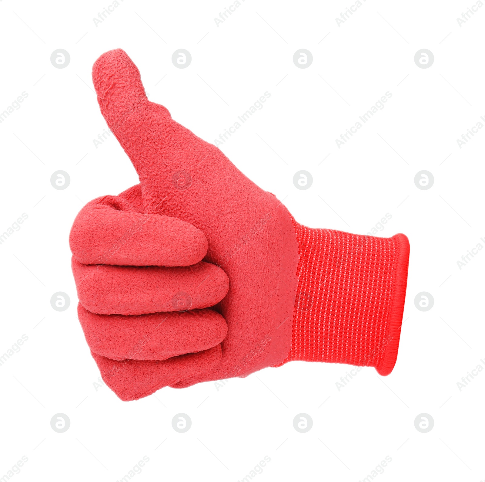 Image of One red gardening glove isolated on white