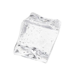 One crystal clear ice cube isolated on white