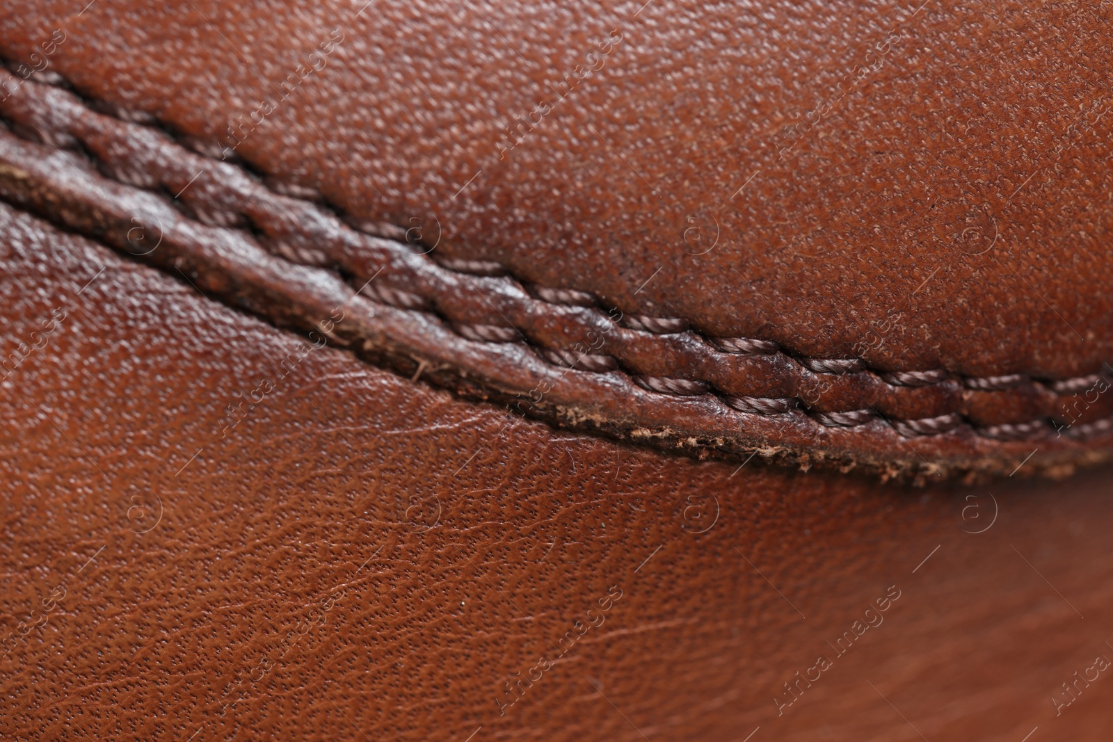 Photo of Brown natural leather with seams as background, top view