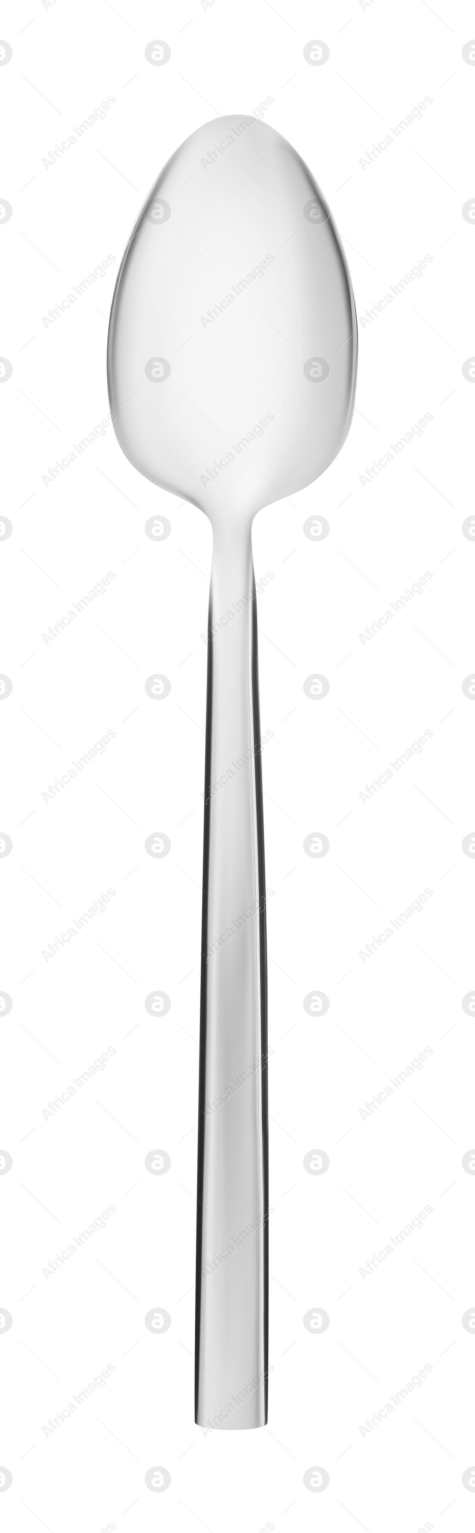 Photo of One new shiny spoon isolated on white, top view