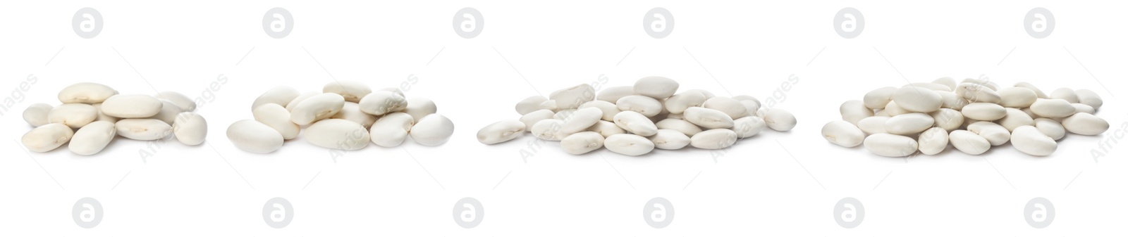 Image of Set with uncooked beans on white background. Banner design