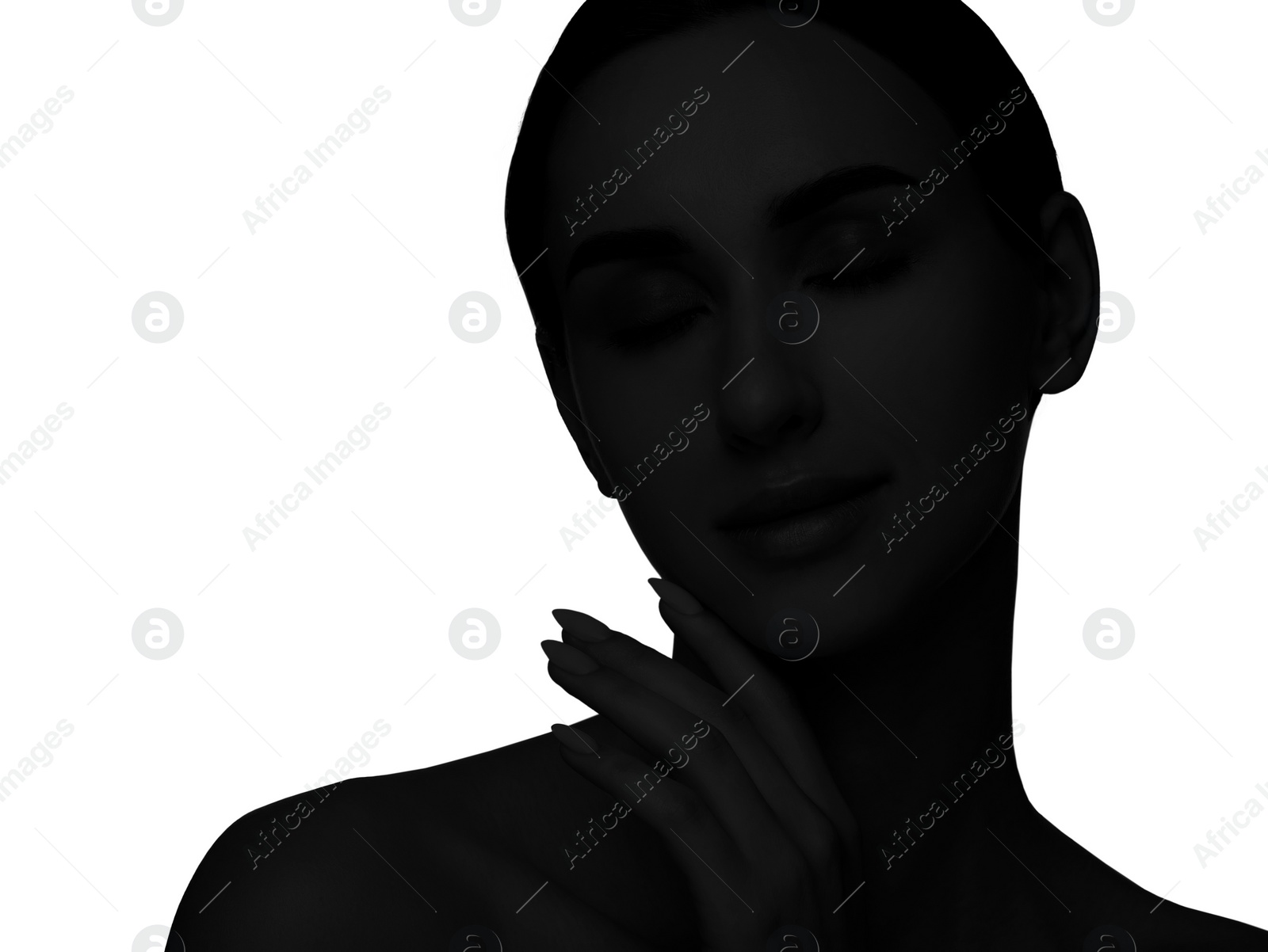 Image of Silhouette of one woman isolated on white