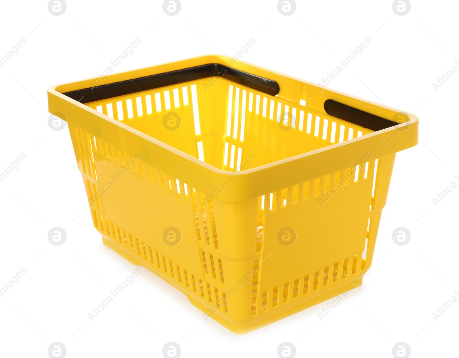 Photo of Color plastic shopping basket on white background