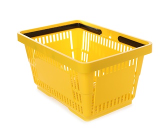 Color plastic shopping basket on white background