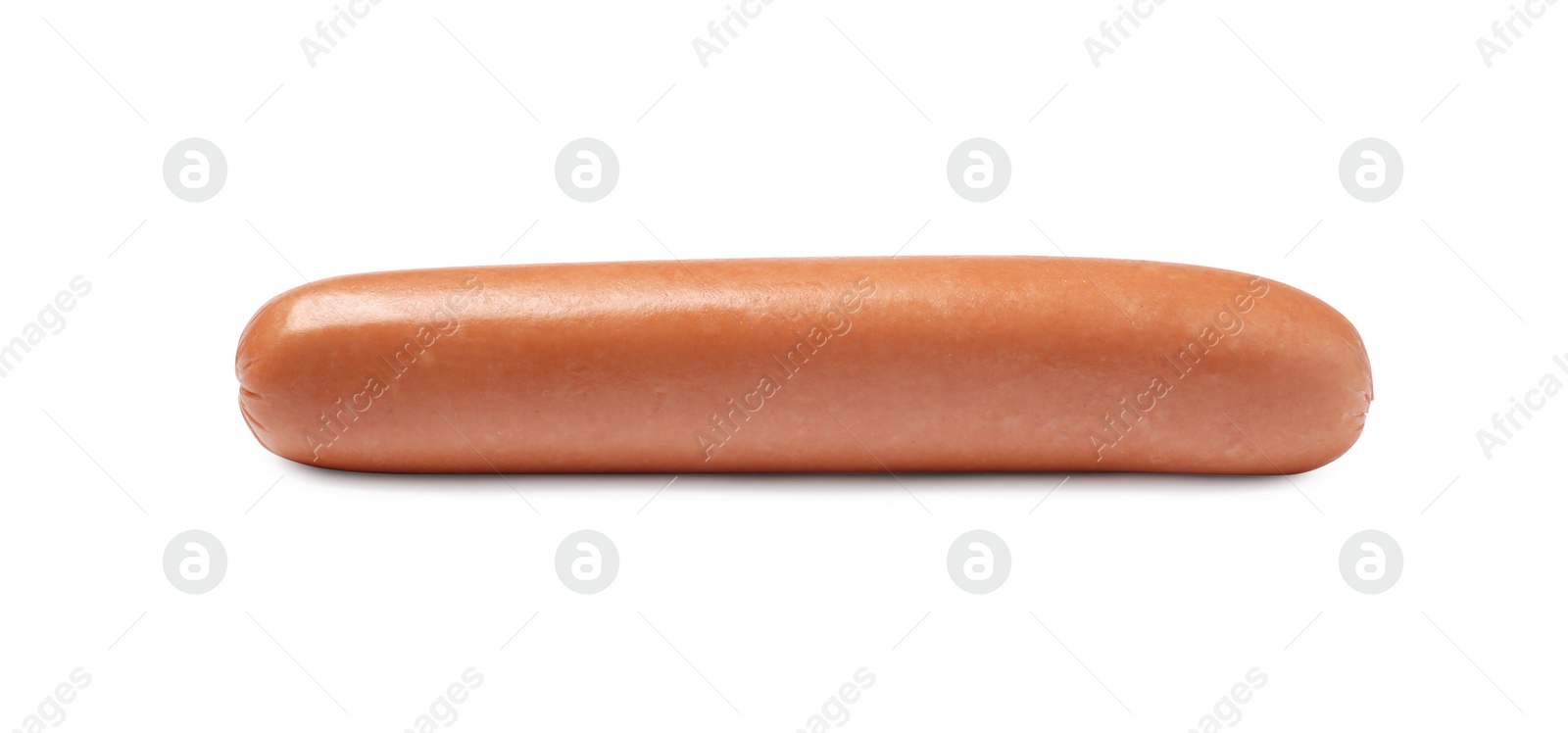 Photo of Fresh raw sausage isolated on white. Ingredient for hot dog