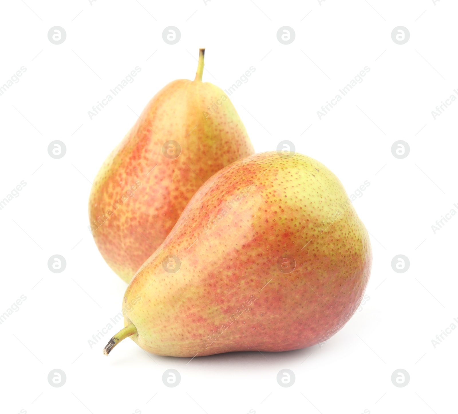 Photo of Ripe fresh juicy pears isolated on white