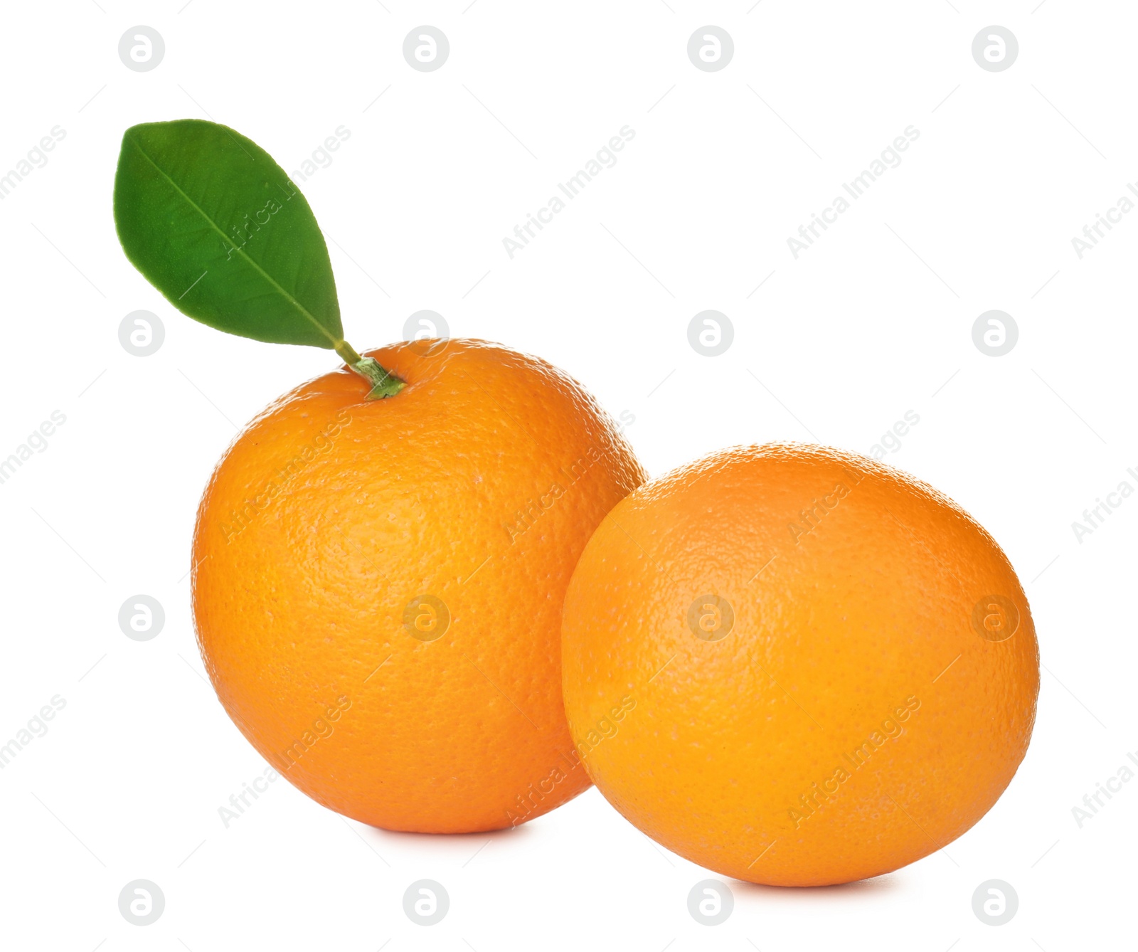 Photo of Fresh ripe oranges isolated on white. Citrus fruit