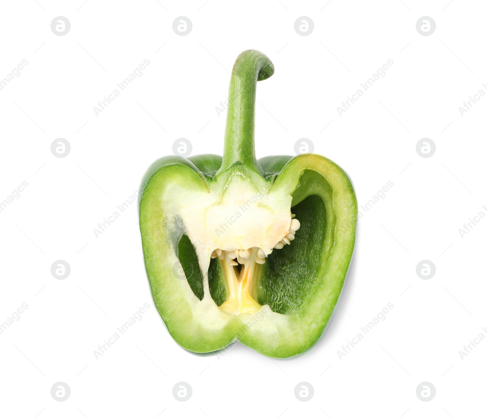 Photo of Half of fresh ripe green pepper on white background