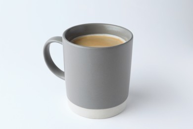 Photo of Grey mugfreshly brewed hot coffee on white background