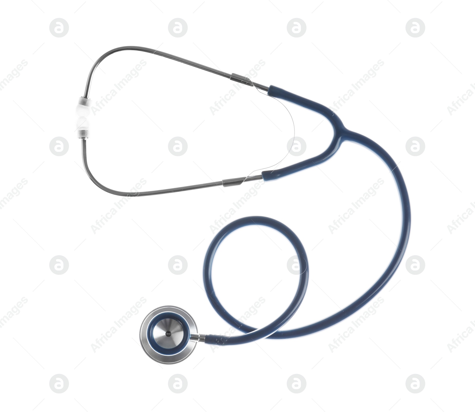 Photo of Stethoscope on white background, top view. Medical device