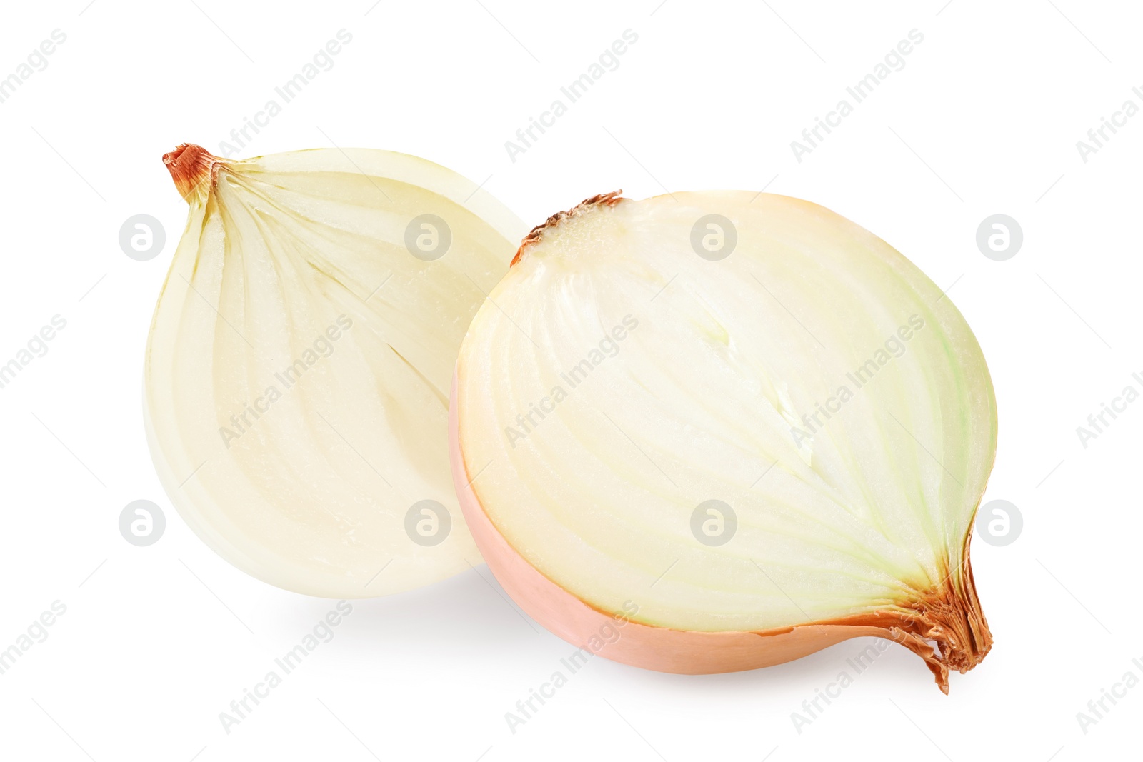 Image of Cut fresh onion halves isolated on white