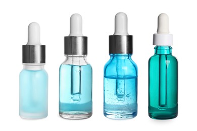 Image of Serums in different bottles isolated on white, collection