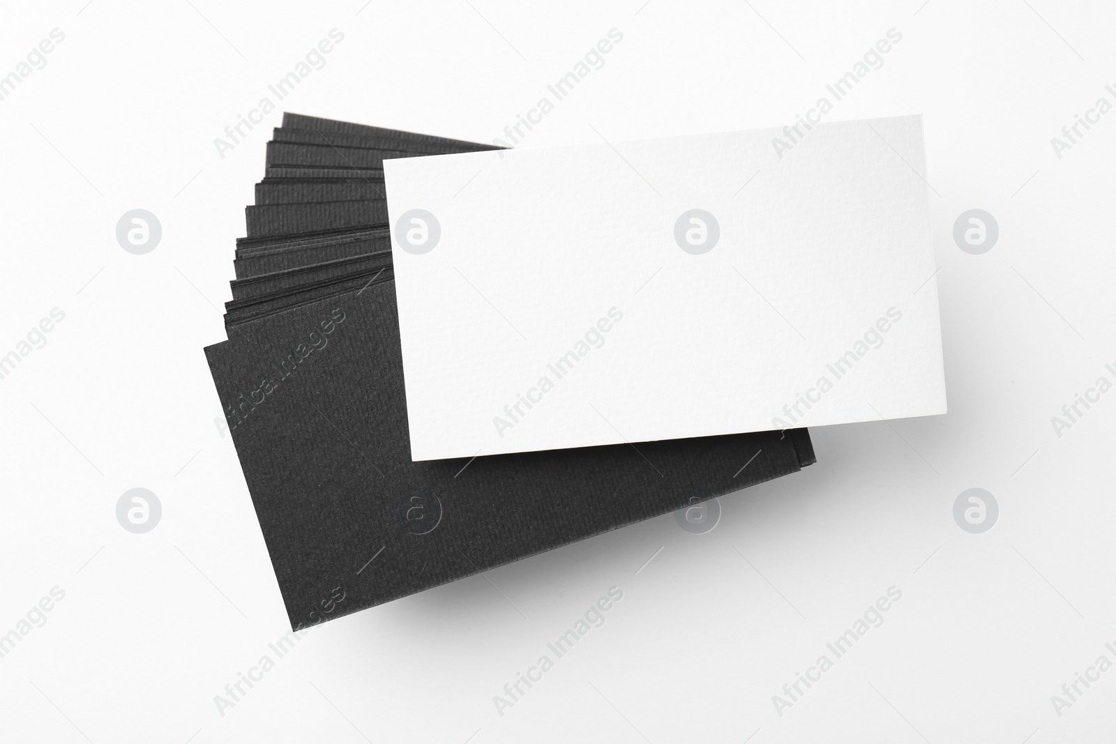 Photo of Blank business cards on white background, top view. Mockup for design