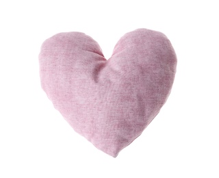 Photo of Heart shaped decorative pillow on white background