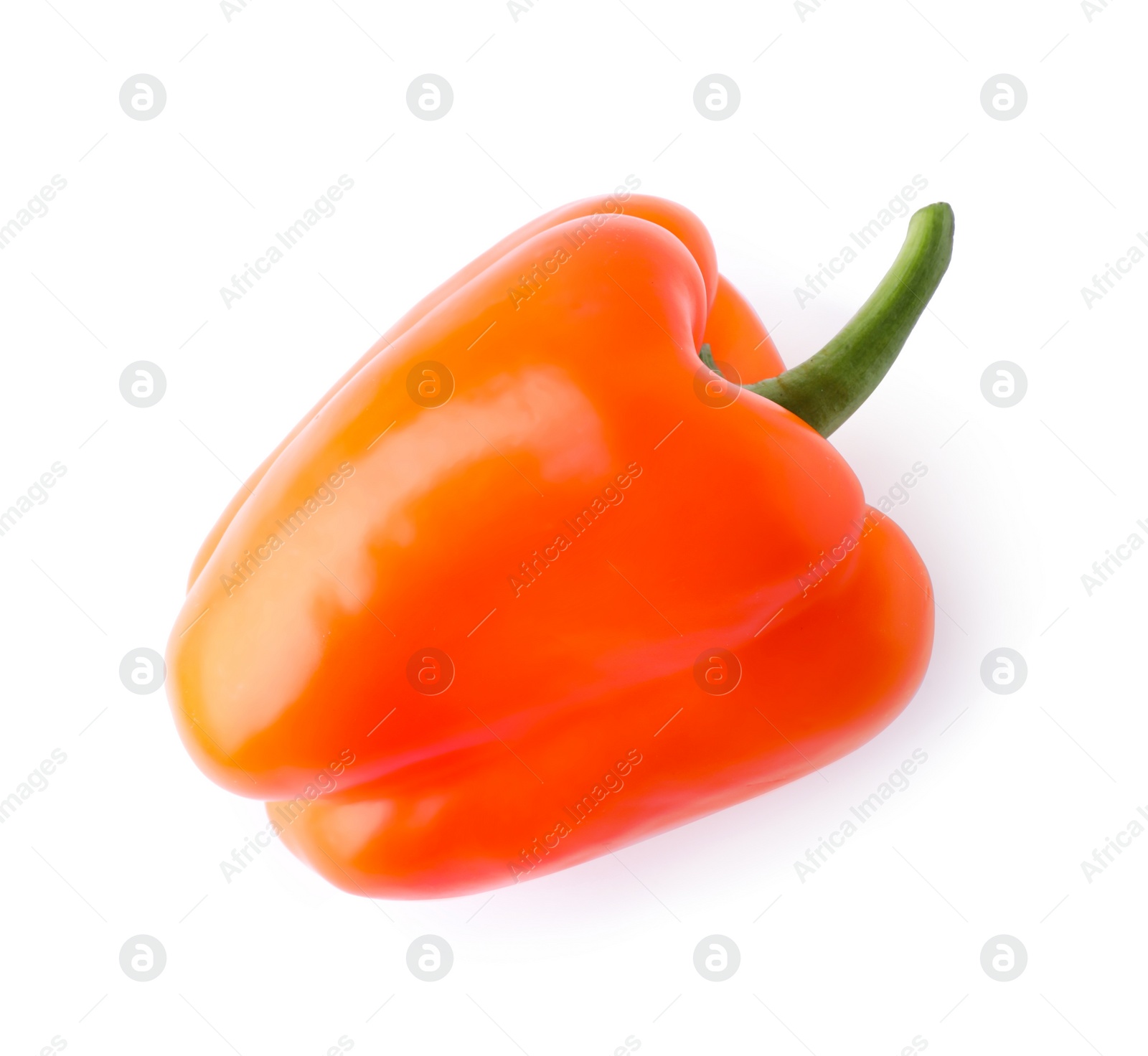 Photo of Ripe orange bell pepper isolated on white, top view