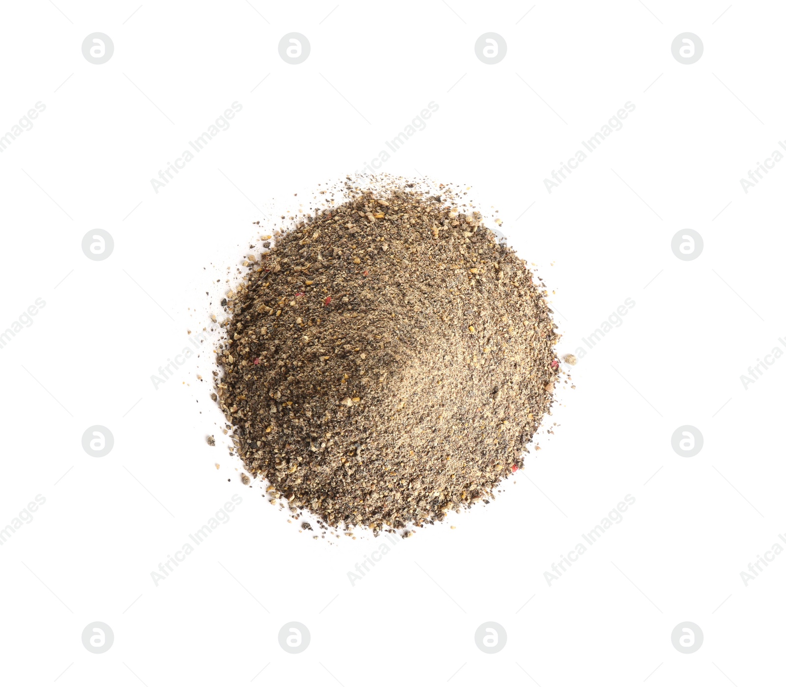 Photo of Heap of ground black pepper isolated on white, top view