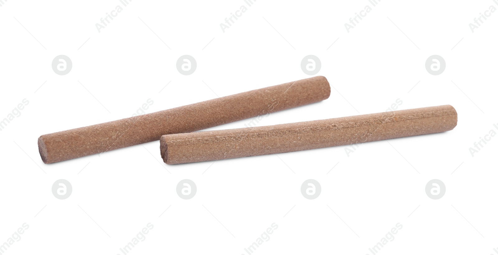 Photo of Two aromatic incense sticks on white background