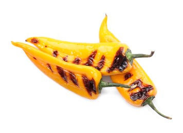Tasty grilled yellow peppers isolated on white, top view