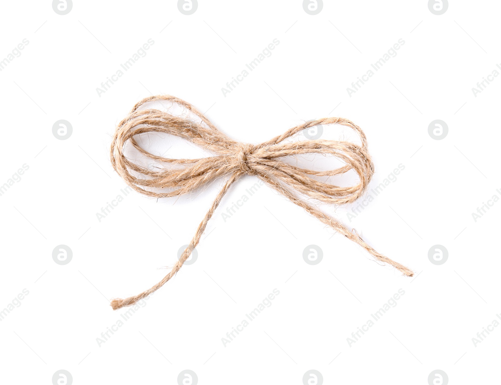 Photo of Linen rope string bow isolated on white, top view