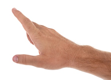 Photo of Abstract young man's hand on white background